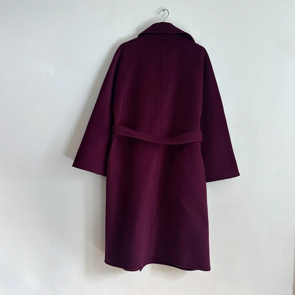 Max Mara soft virgin double faced wool plum belted wrap coat trench s'max O/S - Picture 3 of 12